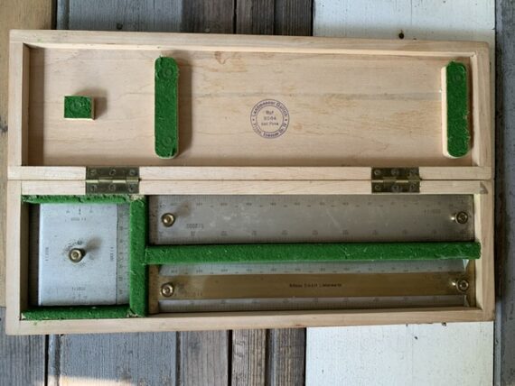 R.Reiss rectangular protractor survey map scale rules set in box 1925 Germany