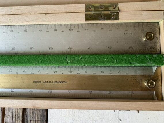 R.Reiss rectangular protractor survey map scale rules set in box 1925 Germany