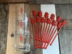 Beefeater Dry Gin lot 3x glasses 12x stirrer swizzle sticks 1980 England