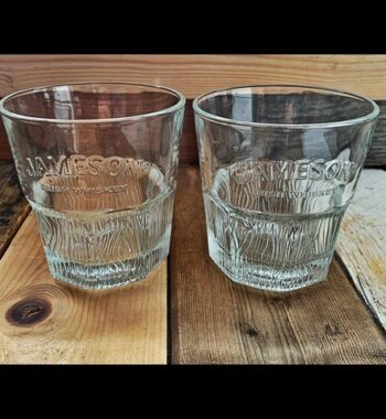 Set of 2 Jameson Whiskey embossed glasses 1990 Ireland