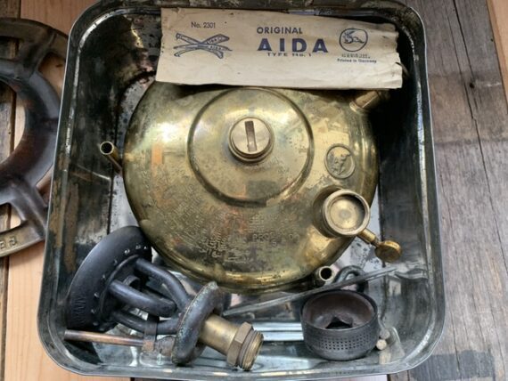 Aida 100 brass silent burner Stove complete in box 1970 Germany