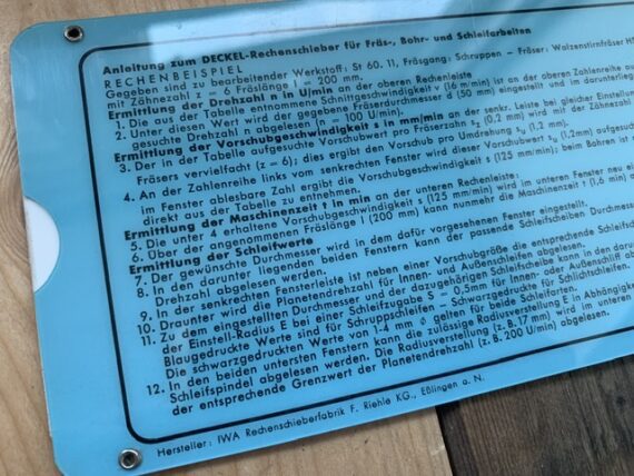 IWA RS 54.2-I Machine time milling drilling grinding slide chart 1960 Germany - Image 4