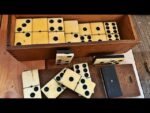 Double 6 Domino larger ebony Ivory set handmade in box 1920 Holland