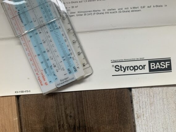 ITAB Styropor BASF Vollwarmeschutz pocket magnetic slide rule full set 1970 Germany