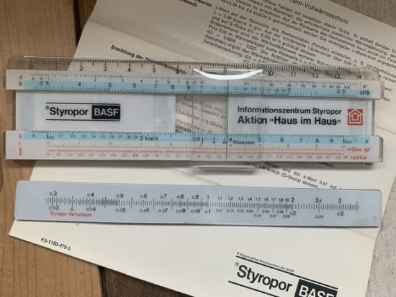 ITAB Styropor BASF Vollwarmeschutz pocket magnetic slide rule full set 1970 Germany - Image 10