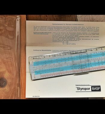ITAB Styropor BASF Vollwarmeschutz pocket magnetic slide rule full set 1970 Germany