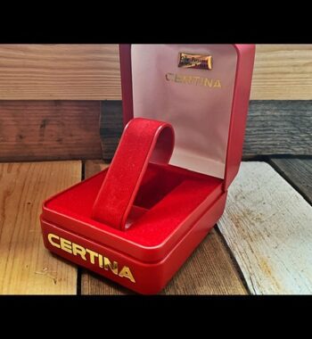 Certina large red mens chronograph tool watch box 1970 Switzerland