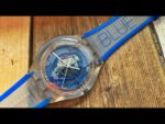 Swatch SUJK 104 Fluid Word BLUE mens quartz watch 2005 Swiss