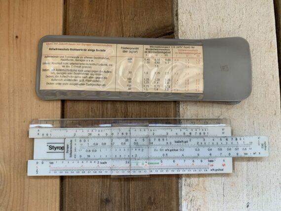 ITAB Styropor BASF Vollwarmeschutz pocket magnetic slide rule sleeve 1970 Germany