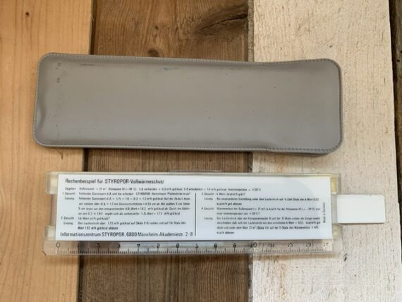 ITAB Styropor BASF Vollwarmeschutz pocket magnetic slide rule sleeve 1970 Germany