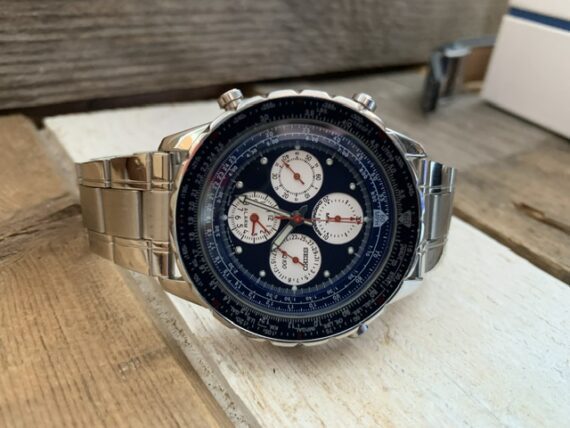 Seiko 7t34-6B00 Flightmaster slide rule chronograph blue steel 1990 Japan - Image 4