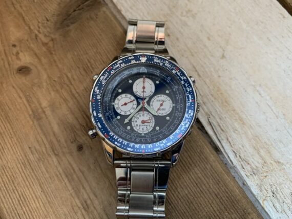 Seiko 7t34-6B00 Flightmaster slide rule chronograph blue steel 1990 Japan - Image 7