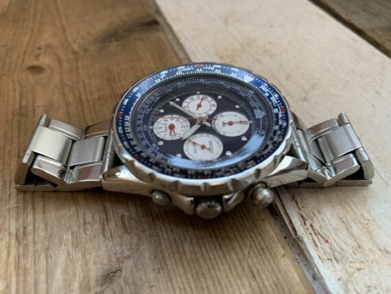 Seiko 7t34-6B00 Flightmaster slide rule chronograph blue steel 1990 Japan