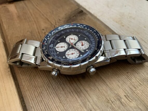 Seiko 7t34-6B00 Flightmaster slide rule chronograph blue steel 1990 Japan - Image 12