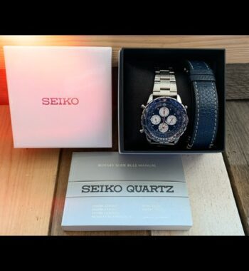 Seiko 7t34-6B00 Flightmaster slide rule chronograph blue steel 1990 Japan