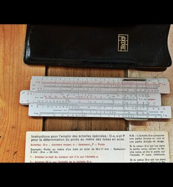 Graphoplex CTN metal tubes pocket slide rule 1960 France