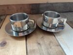 2x Casalinghi STO espresso cup saucer set steel 1970 Italy