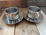 2x Casalinghi STO espresso cup saucer set steel 1970 Italy - Image 3