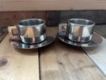 2x Casalinghi STO espresso cup saucer set steel 1970 Italy - Image 4