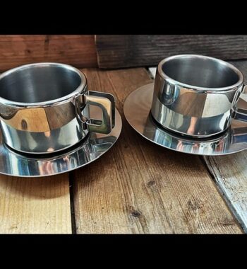 2x Casalinghi STO espresso cup saucer set steel 1970 Italy