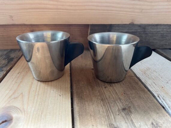 2x IKEA design espresso cup stainless steel black handle 1990 Sweden