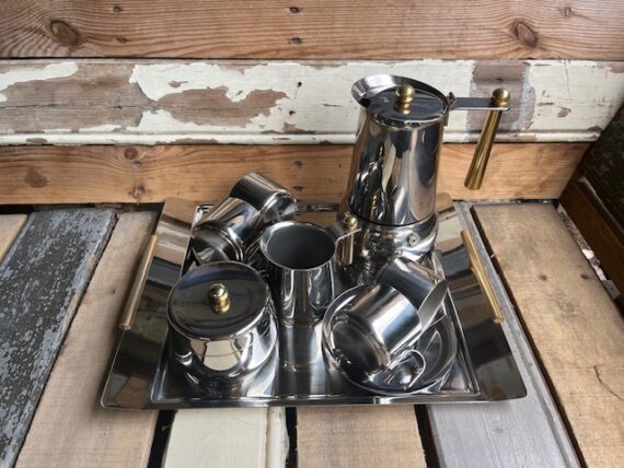 Guido Bergna Kitty Oro full coffee set stainless steel gold plated 1980 Italy