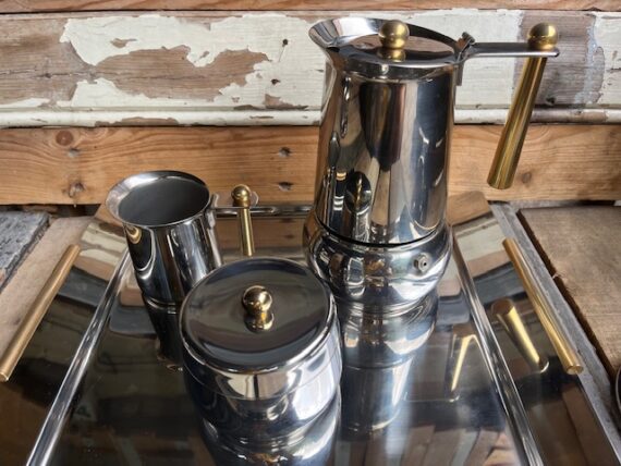 Guido Bergna Kitty Oro full coffee set stainless steel gold plated 1980 Italy - Image 11