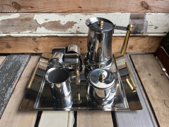 Guido Bergna Kitty Oro full coffee set stainless steel gold plated 1980 Italy