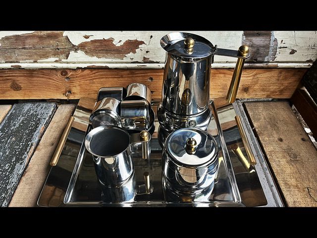 Guido Bergna Kitty Oro full coffee set stainless steel gold plated 1980 Italy Guido Bergna Kitty Oro full coffee set stainless steel gold plated 1980 Italy