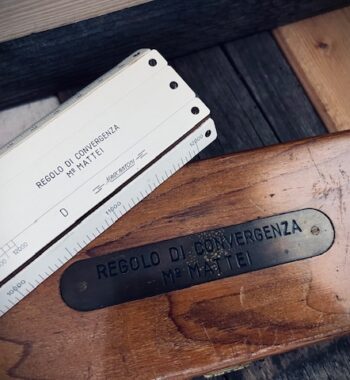 Marcantoni Mattei artillery slide rule wooden box 1950 Italy