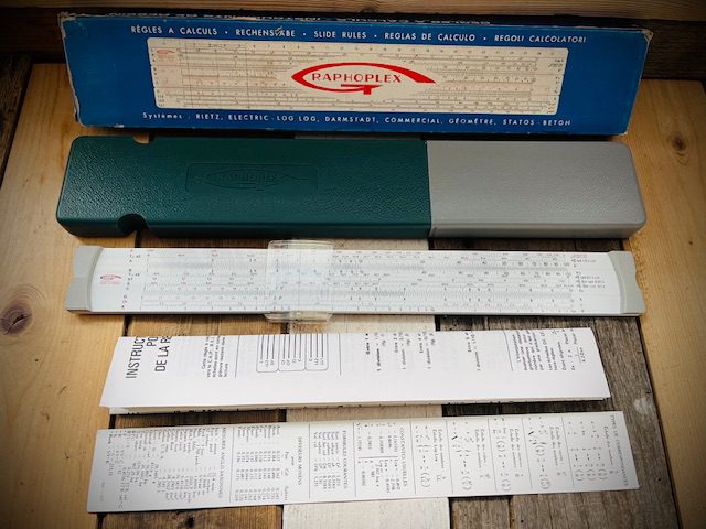 Graphoplex 694a Tecnilog duplex slide rule full set 1960 France