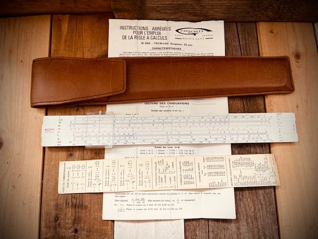 Graphoplex 694a Tecnilog duplex slide rule full set, made ca. 1970 in France