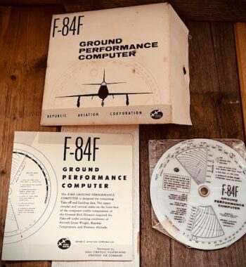 F84-F ground performance computer airplane circular slide rule 1954 USA