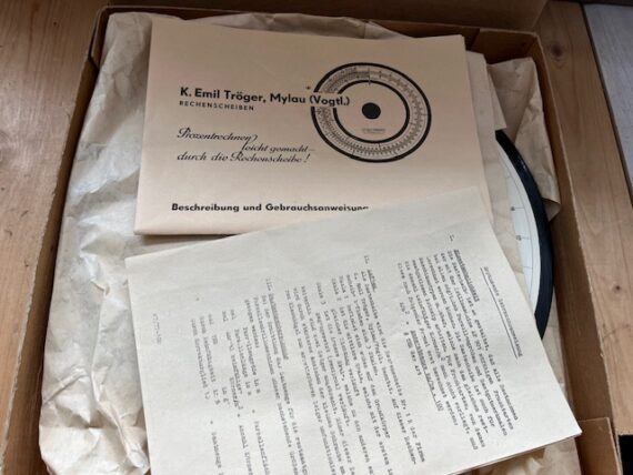 Emil Tröger 1R MIB wood circular slide rule full set 1930 Germany