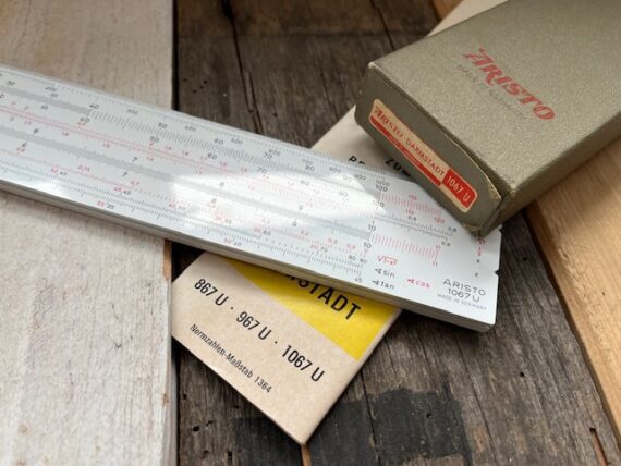 Aristo 1067U Darmstadt 55cm 22″ slide rule full set 1968 Germany