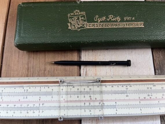 Faber Castell Rietz 1/87A addiator slide rule pen case 1960 Germany