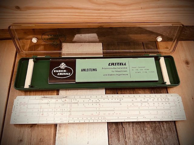 Faber Castell 111/54 Darmstadt slide rule case manual 1970 Germany