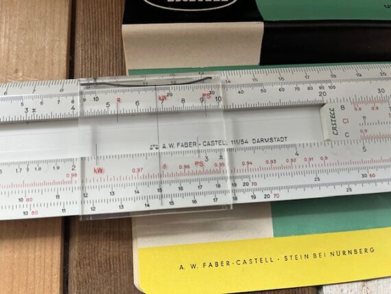 Faber Castell 111/54 Darmstadt slide rule case manual 1970 Germany