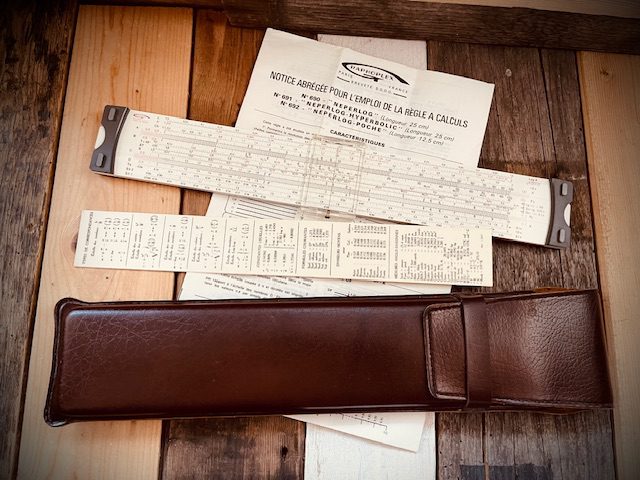 Graphoplex 691a Neperlog Hyperbolic slide rule set 1970 France