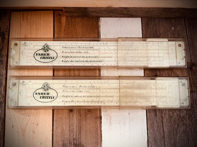 Faber Castell 2x Novo Duplex 2/83 and 2/82 slide rule case 1960 Germany