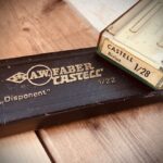 2x Faber Castell dealer slide rule 1/22 1/28 Bivius 1950 Germany