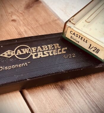 2x Faber Castell dealer slide rule 1/22 1/28 Bivius 1950 Germany
