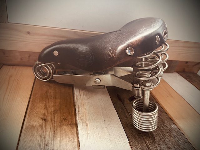 Lepper Primus leather mens brown saddle bike huge springs 1991 Holland Lepper Primus leather mens brown saddle bike huge springs 1991 Holland